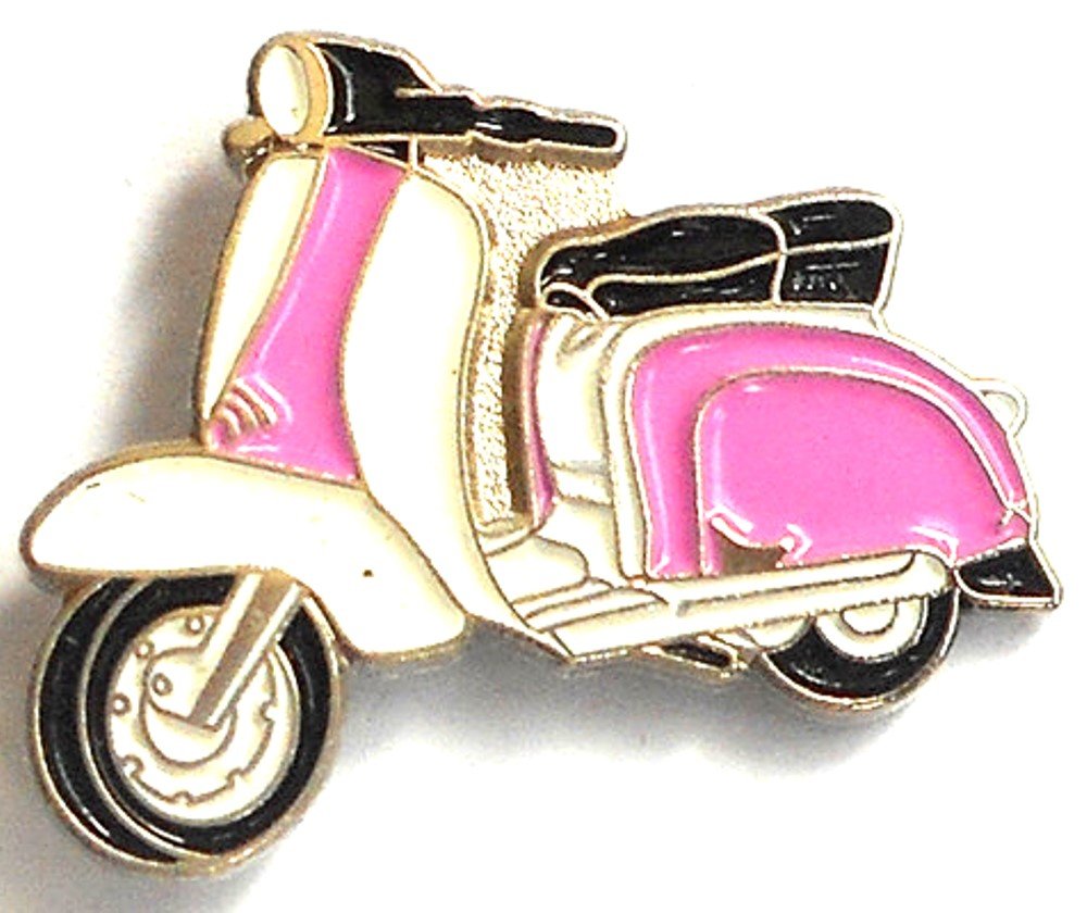 Metal Enamel Pin Badge Brooch Scooter Lambretta Pink & White
