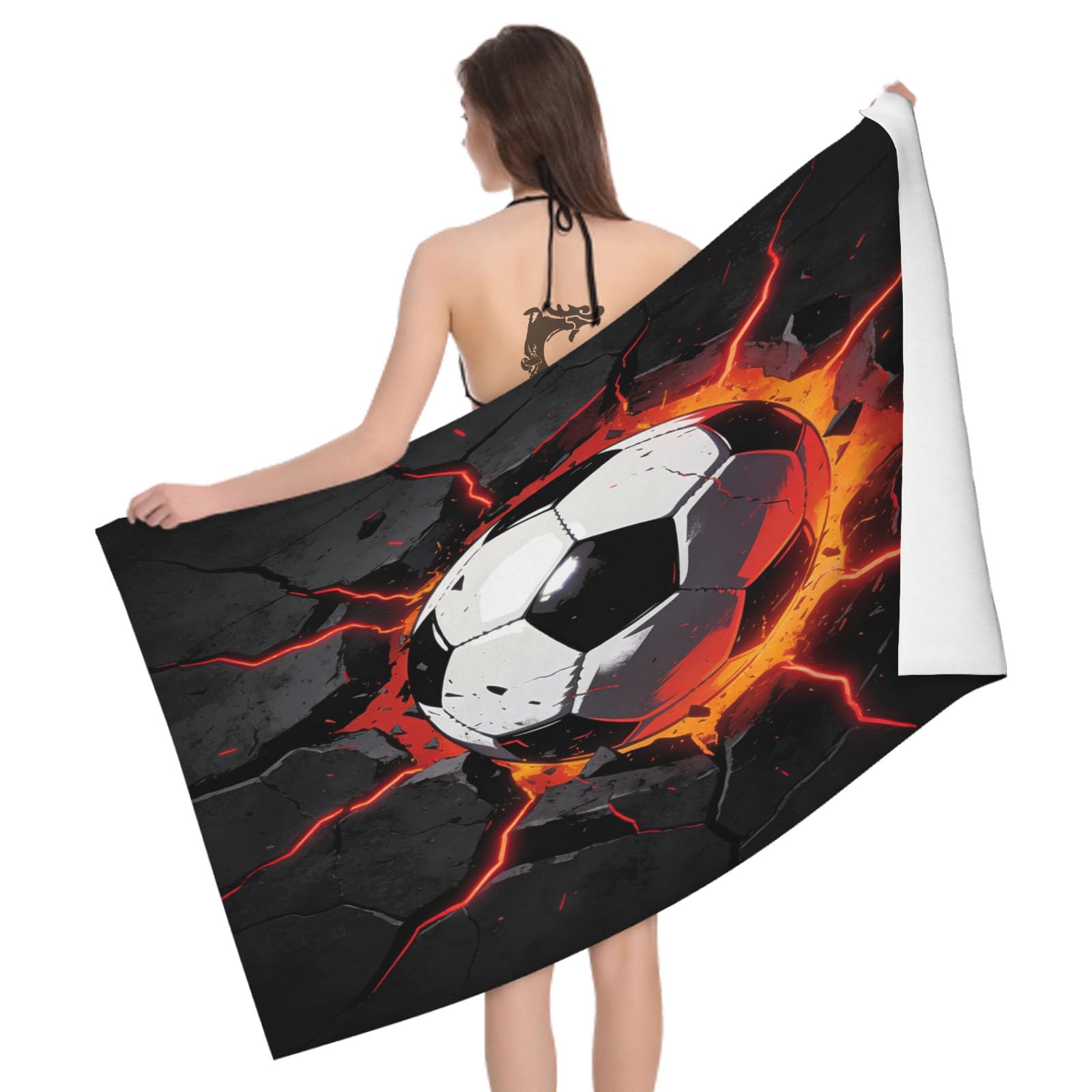 Leichong 3D Football Print Beach Towel Large Microfiber Soft Quick Dry for Adults, Creativity Bath Towel Lightweight Soft Absorbent for Travel Swimming Pool Sports, 180 x 90 cm