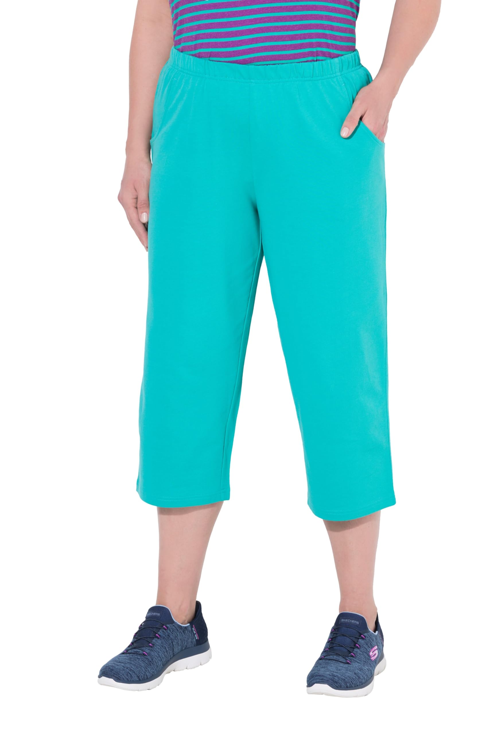 Ulla Popken Women's 7/8 Jogging Bottoms, 7/8 Jogging Bottoms, Straight Leg, Elastic Waistband Turquoise