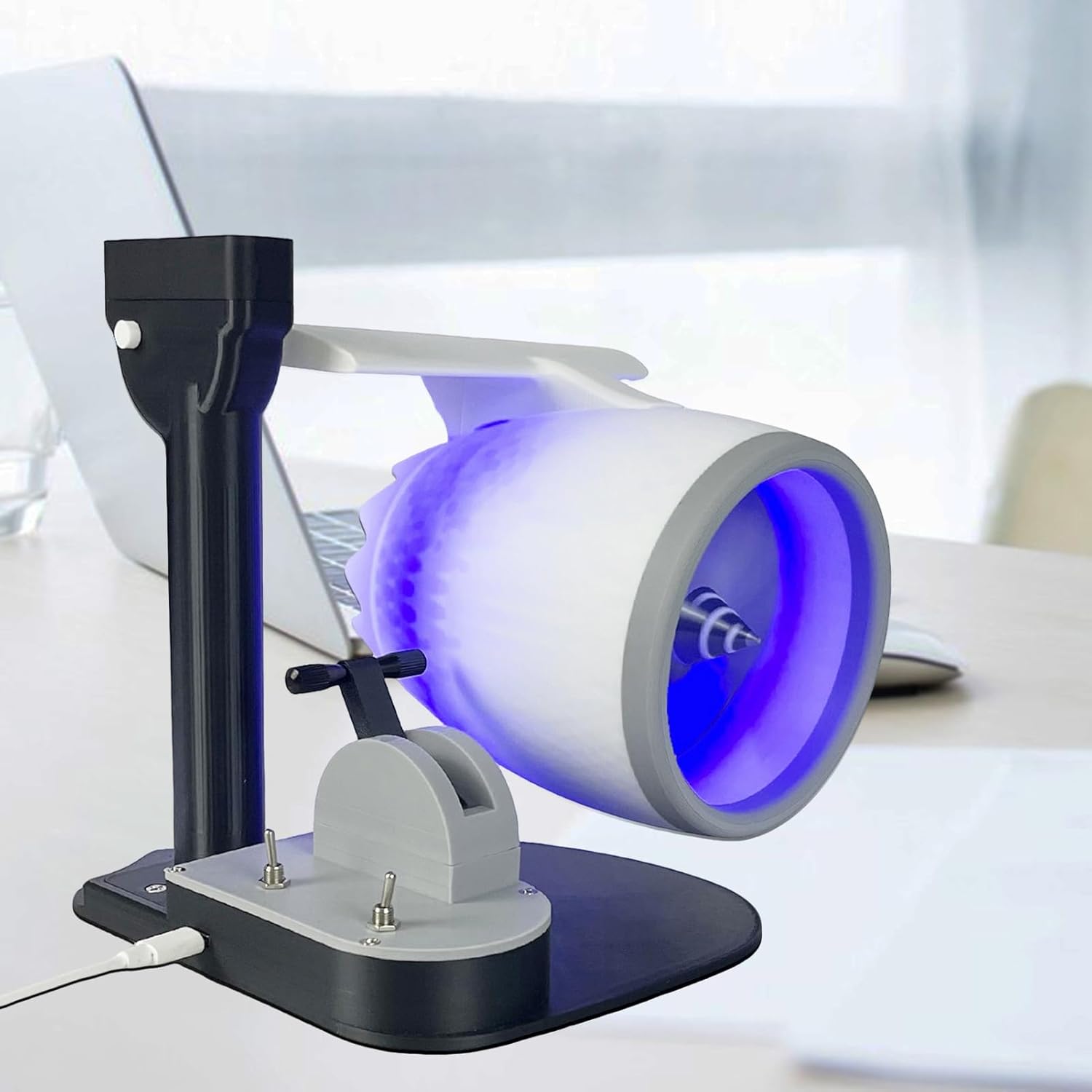 Jet Engine Fan Creative 2-In-1, Desktop Turbo fan with Humidifier and Blue Tail Lights, Adjustable Speed Rechargeable Fan, Engine Shape Office Desk Fan Blue