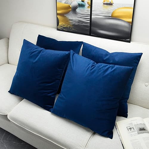 Miniatura 3 de Artaimee Juego de 4 fundas de almohada de terciopelo azul marino de 20 x 20 pulgadas para sofá o cama, 50 x 50 pulgadas
