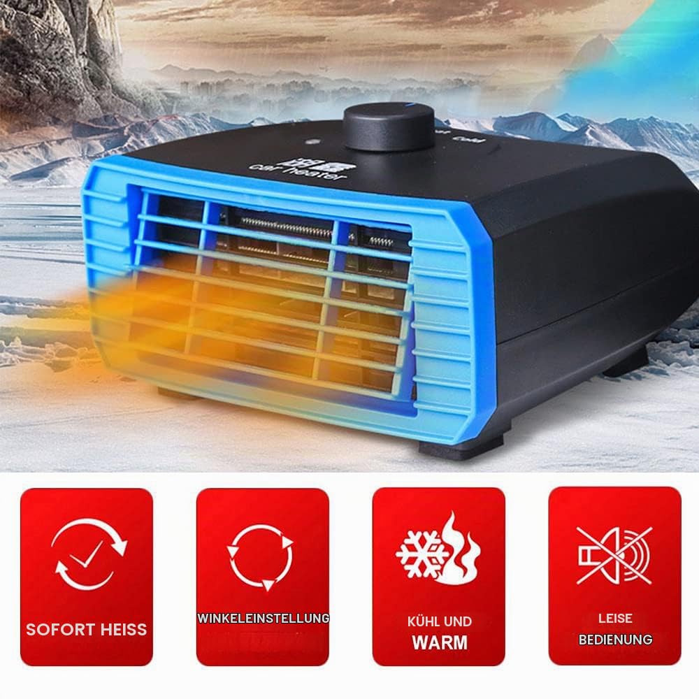 12V 150W Auto Heizlüfter Defroster, Riloer Tragbare Anti-Fog 2-In-1 Heizung/Kühlung Mini-Autoheizung, 360° Drehbare Windschutzscheibe Demister Fenster Lüfter, Auto Winter Windschutz Demister