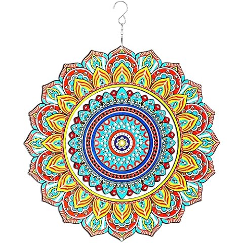 OMCCHK Mandala Wind Spinner, 12 in 3D Wind Spinners Outdoor Metal Large, Classical Wind Catcher Hanging Yard Decor, Stainless Steel Kinetic Spinning Art Garden Sculpture Patio Ornaments Gifts Cover