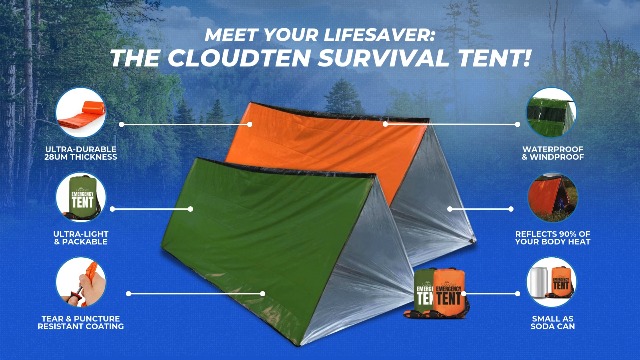 Outdoor Tent Bundled By CloudTen. Features Two Emergency Tent For