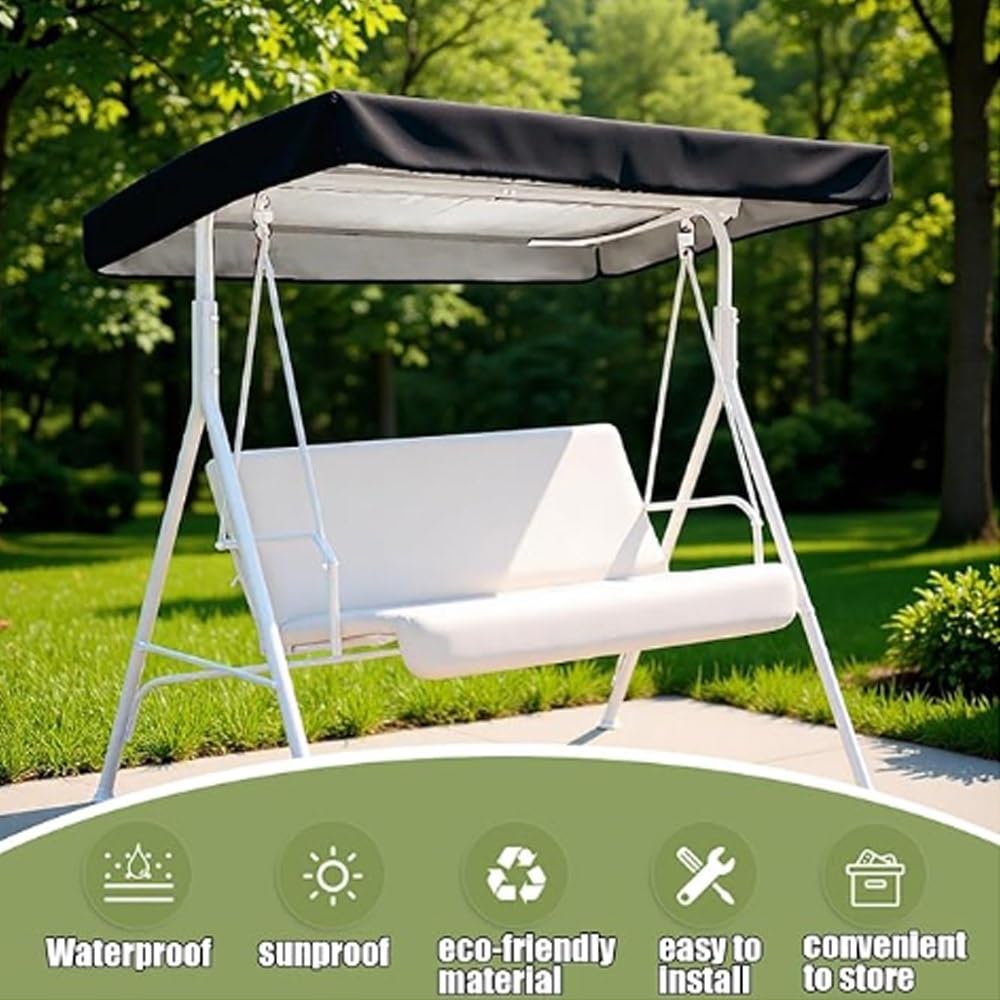 Tettuccio per Dondolo，Tetto di Ricambio Universale per Altalena Hollywood 164x114cm 195x125cm Copertura di Ricambio Altalena da Giardino 2 3 Posti(Grey,75x52x8in(190x132x20cm))
