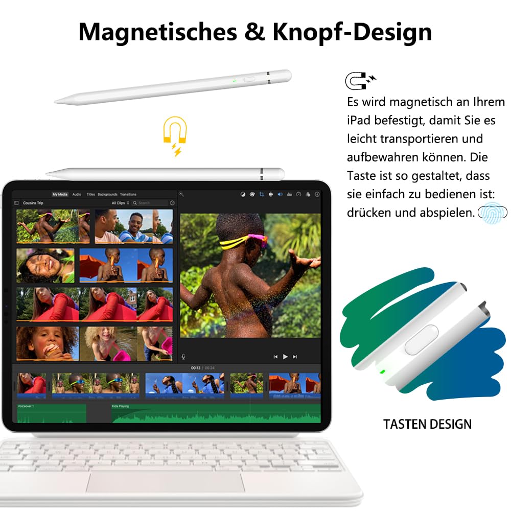 Pencil 1. Generation für iPad (2018-2026): mit USB C Schnellladeleistung & Neigungssensitivität Zubehör für Tablets, Pencil für iPad A16 11/10/9/8/7/6, Air 3~5/M2/M3/M4, Min 5~7, Pro 11"/12.9"/13"