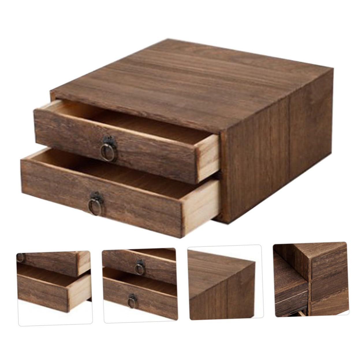 Caja de té vintage de madera maciza con doble cajón, acabado de poliuretano transpirable para almacenamiento de pastelería, organizador multifuncional, decoración rústica para el hogar para los