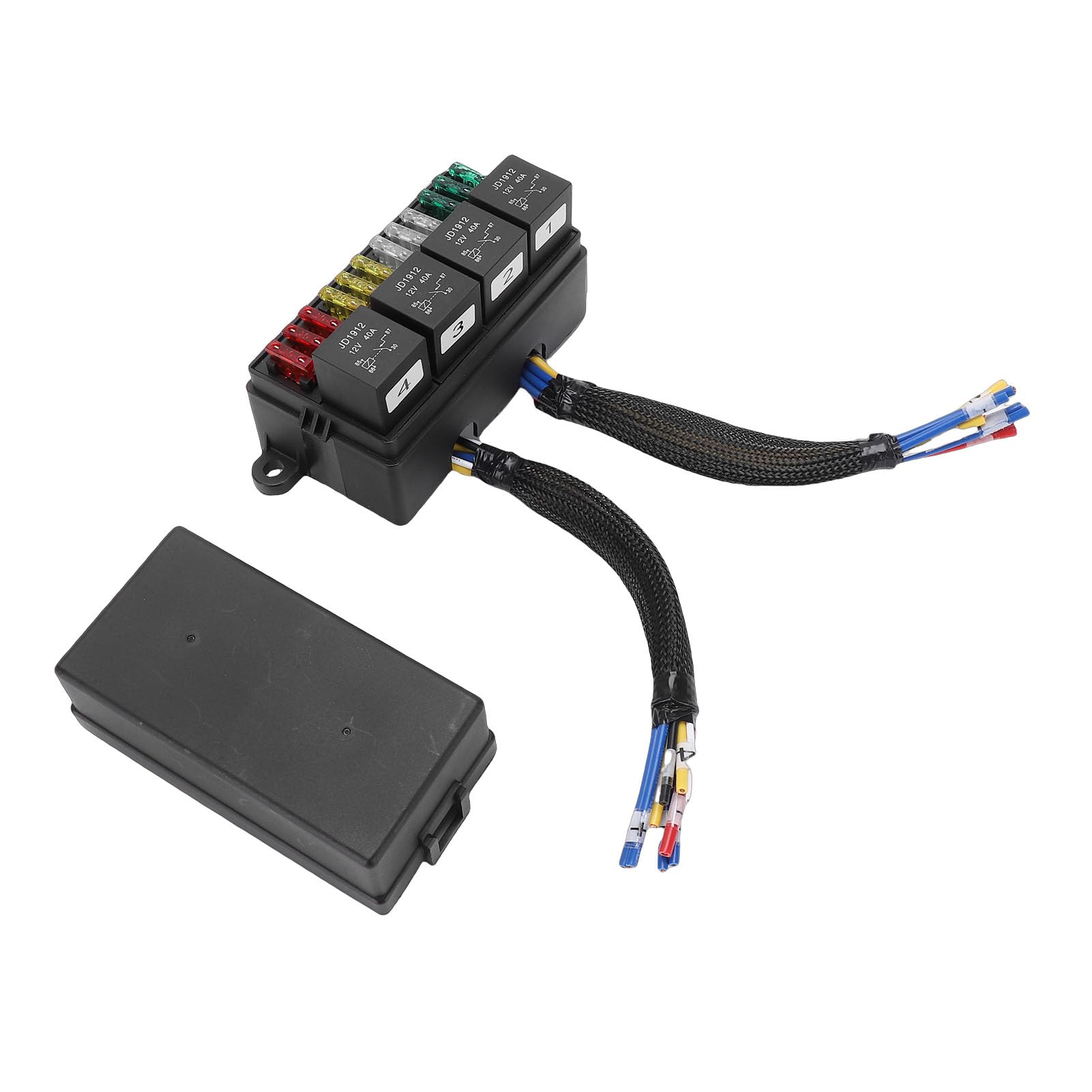 Tissting Caja Fusibles y Relés 12V 4 Relés 12 Fusibles ATC ATO - Precableada para Automóvil Coche Barco Camión Instalación Sencilla