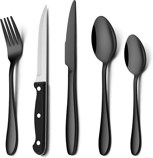Herogo 30 Piece Cutlery Set with Steak Knives, Stainless Steel Flatware Service for 6, Tableware Silverware Set with Fork Knife Spoon for Home Restaurant, Mirror Polished & Dishwasher Safe