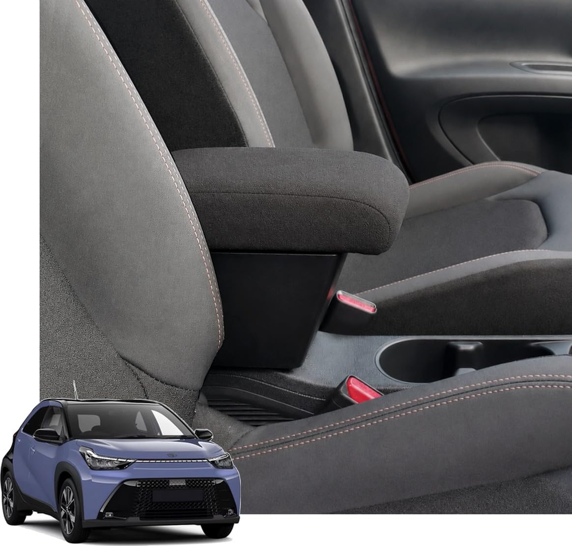 Bracciolo portaoggetti compatibile per Toyota Aygo X Hybrid dal 2026 in avanti in TESSUTO nero e REGOLABILE IN LUNGHEZZA made in Italy