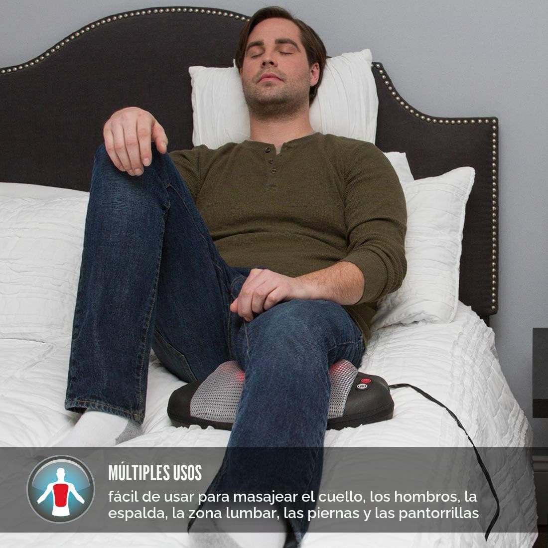 HoMedics Dual Cushion Cojín de Masaje Eléctrico Portátil – Masajeador Shiatsu Compacto con Calor Relajante para Aliviar Nudos y Contracturas en Espalda, Hombros, Cuello, Lumbares y Piernas
