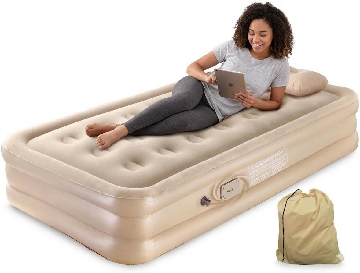 DOLPHY PVC Single Air Bed, Inflatable with Built-in Electric Pump, 3 Mins Quick Self-Inflation/Deflation Guest Mattress, Blow Up for Home Portable Camping Travel Multicolor-image-18