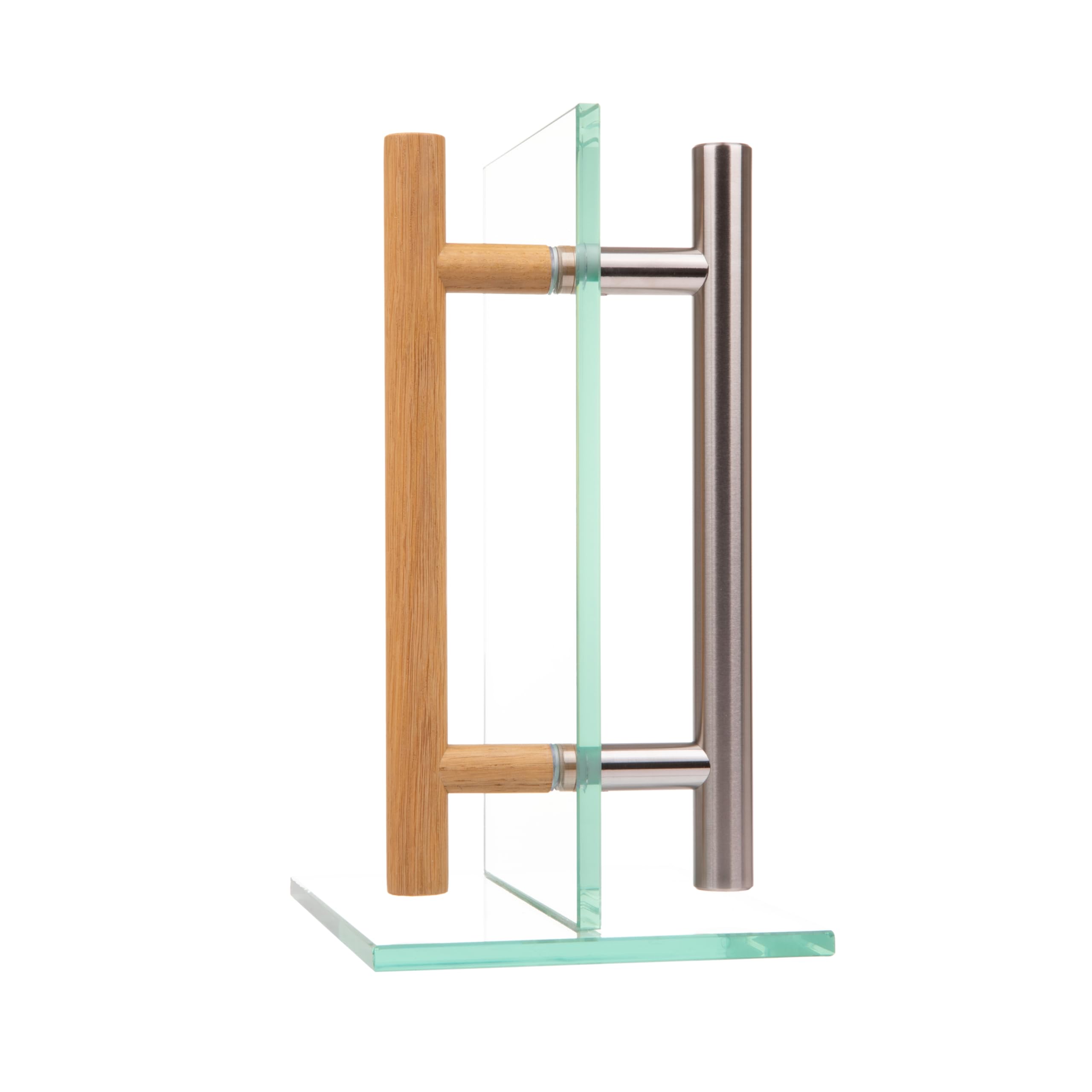 MLS Maniglia per sauna e SPA, Coppia di Maniglie per Porte, Sensazione Piacevole al Tatto, Combinazione di Maniglie in Acciaio Inox e Legno, per Porte Interne in Vetro e Legno, 600 mm