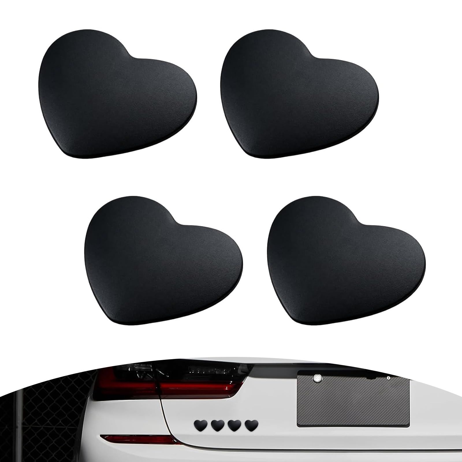 Cuymoap 4 PCS Heart Car Emblem Stickers, Matte 3D Love-shaped Decorative Decal, Waterproof Anti-rust Exterior Badge, DIY Self-adhesive Accessory for Car Body Trunk Tailgate (Black)