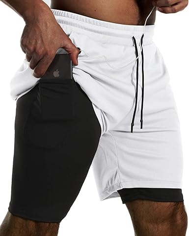 JWJ Mens 2 in 1 Running Shorts Quick Dry Gym Athletic Workout Clothes with Side Pockets