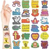 Landhoow 240 Pcs Jesus Loves You Tattoos Temporary for Kids Glitter Face Tattoos Cool Body Sticker Costume Accessory for Adults Boys Girls Party Favor