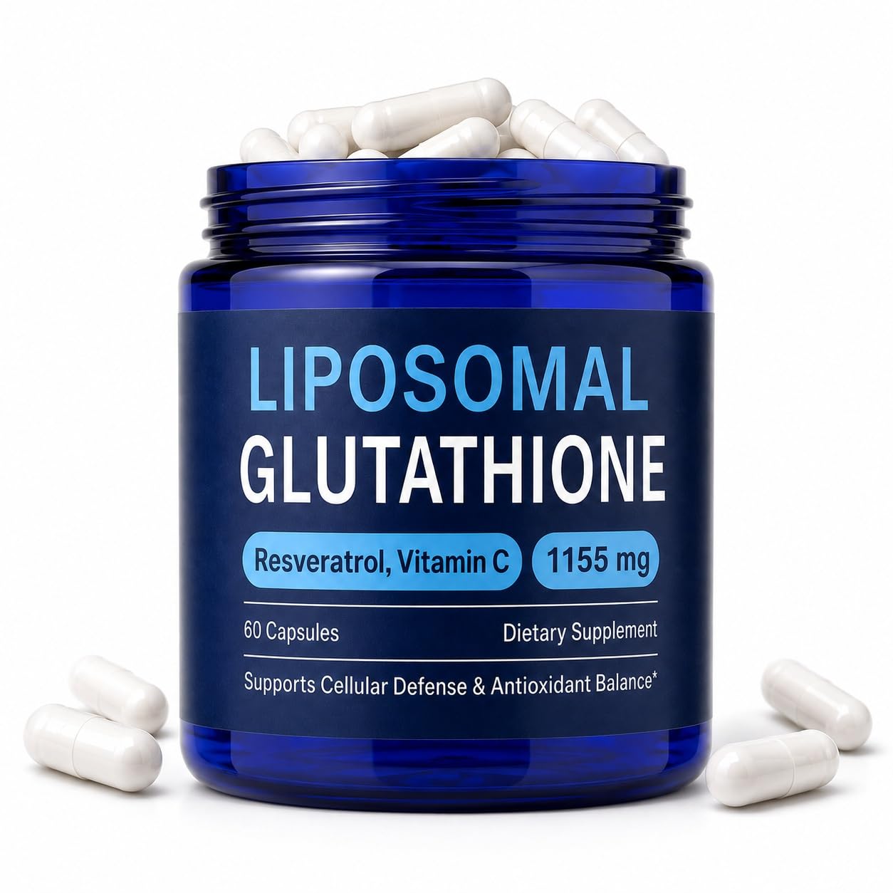 slimu Liposomal Glutathione 1155mg Supplement, 5-in-1 Support, 60 Capsules