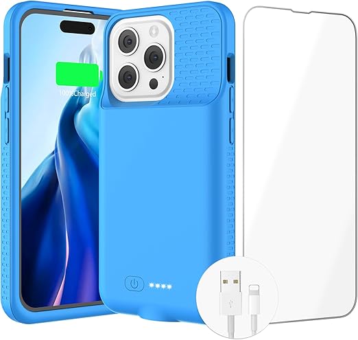 GIN FOXI Battery Case for iPhone 14/14Pro/13/13Pro, Real 7000mAh Ultra-Slim Charging Cases Rechargeable Anti-Fall Protection Battery Charger Charger for iPhone 14 Pro/14/13/13Pro(6.1 inch) Blue