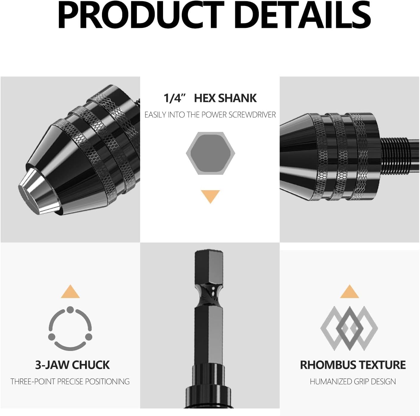 Adaptateur de mandrin à changement rapide, tige hexagonale 1/4