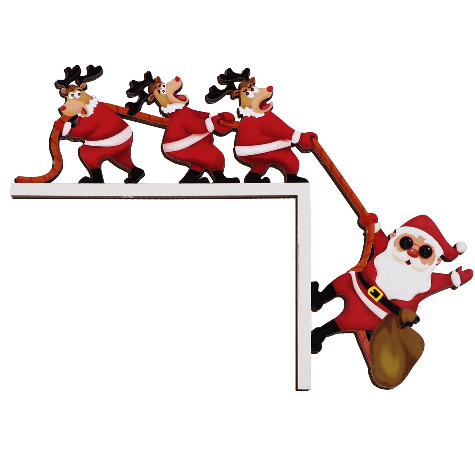 Decorazione Porta Natale In Legno - Babbo Natale E Renne, Per Ingresso E Finestre, Stile Festivo - Foto 13