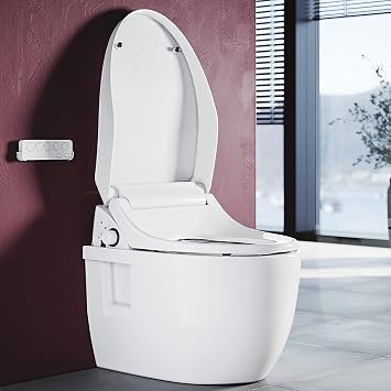 ELEGANT Smart Bidet Toilet Seat with 316 Stainless Steel Self-Cleaning Nozzle, LED Nightlight, Remote Control, Warm Air Dryer, Heated Seat, Soft Closing Seat Bidet Elongated Toilet