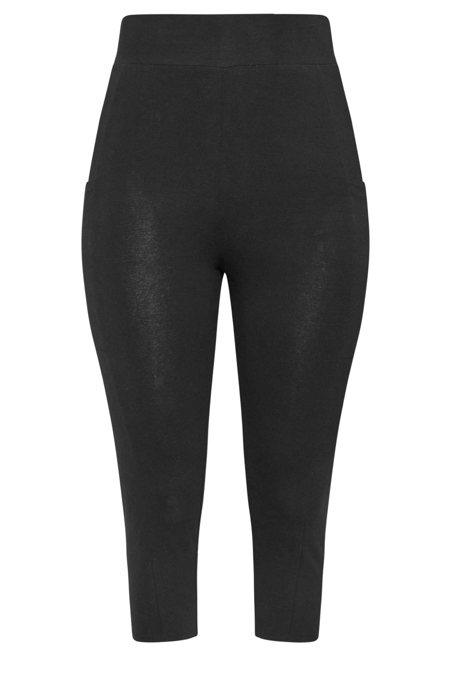 Yours Women's Black Side Pocket Cropped Leggings Pants In | Size: 24