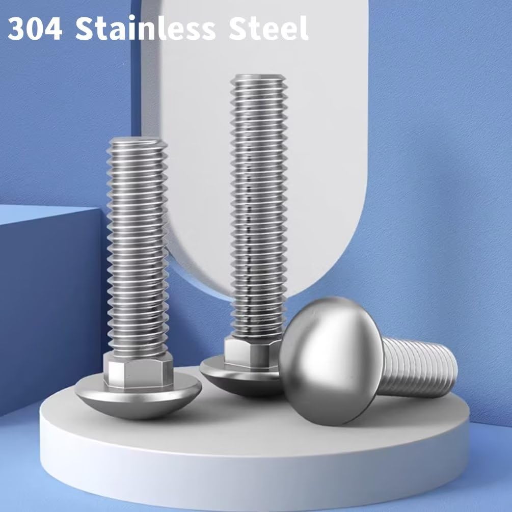 Viti a Testa Tonda con Collo Quadrato in Acciaio Inox Bullone Carrello M4x10mm (60 Pezzi)