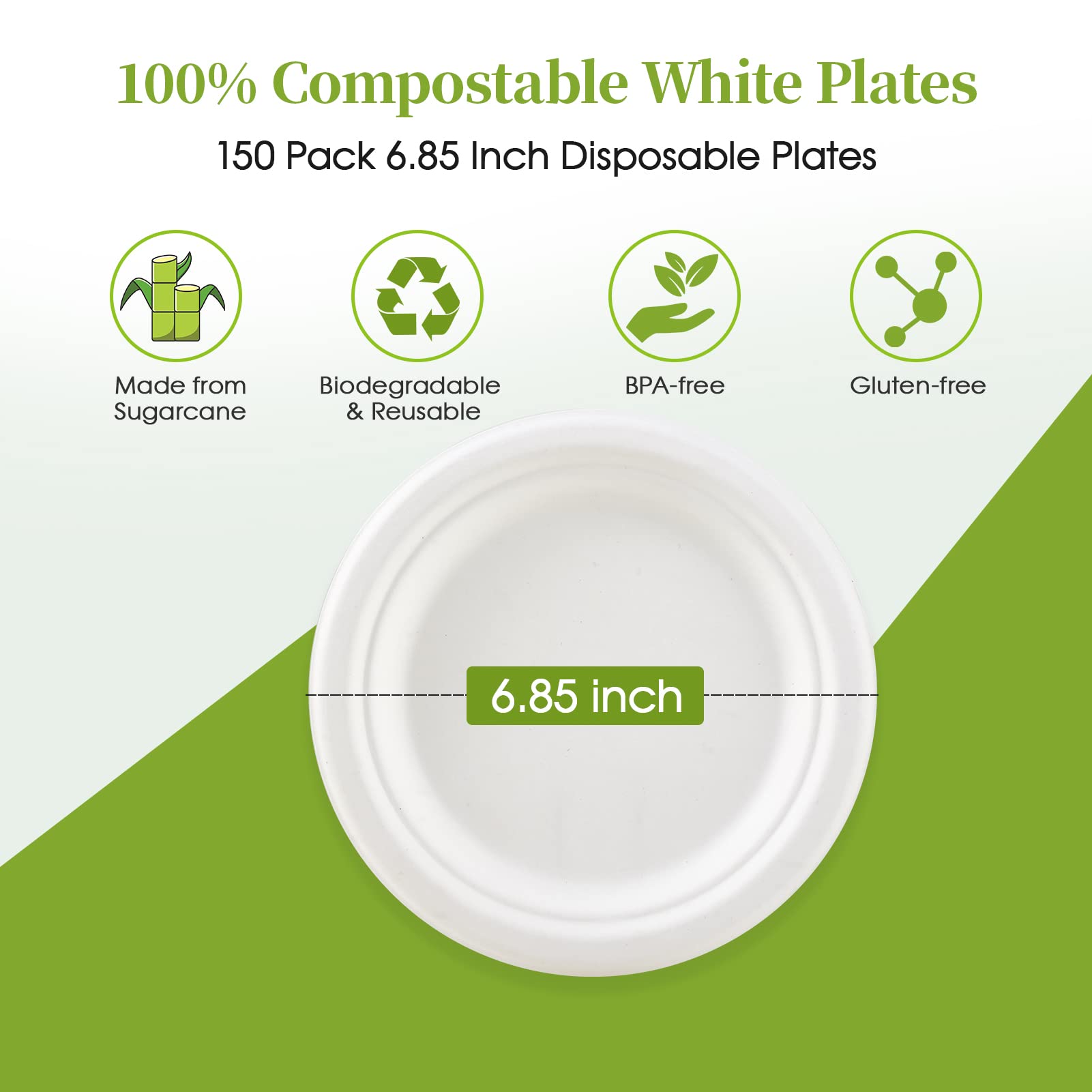 ECOLipak Platos de papel compostables de postre de 6.85 pulgadas, paquete de 150 platos desechables, biodegradables, resistentes, ecológicos, de caña de azúcar, bagazo de Halloween, para fiestas