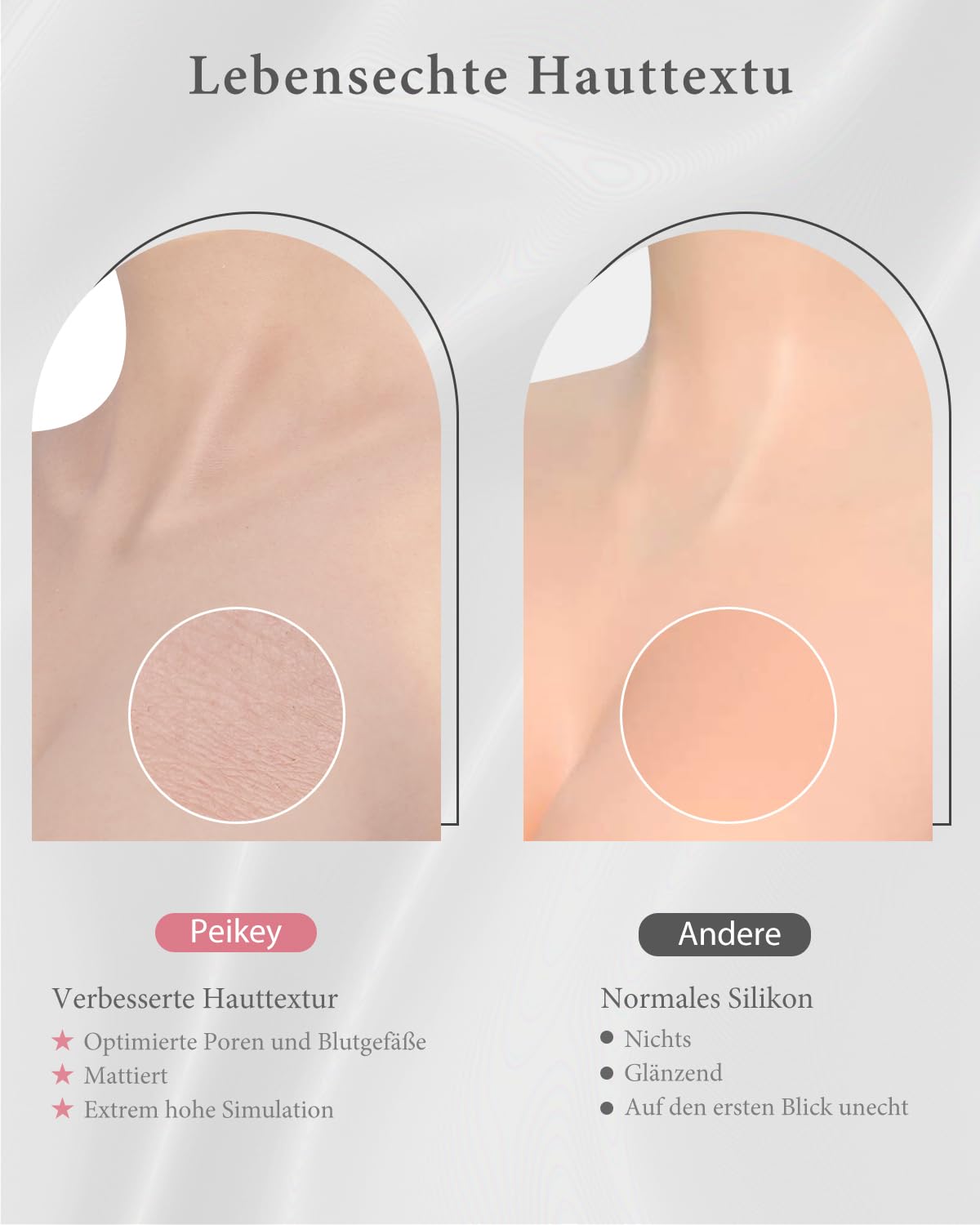 Peikey Silikon Brüste, [Verbessertes Silikon mit Fleece-Futter] Natürlichere Hautoberfläche, Künstliche Brüste mit Geeignete BH, Weißer Hautton-Leichte Baumwollfüller, E Körbchen