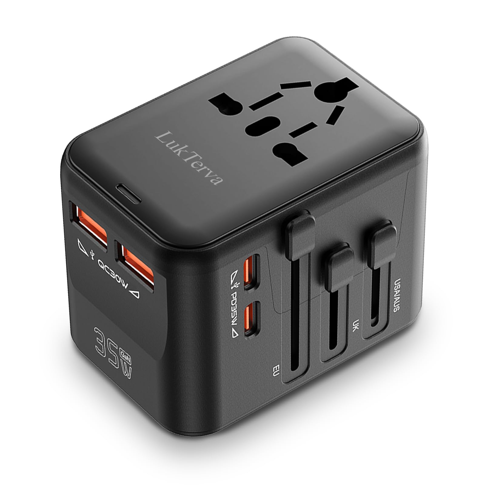 All-in-One 35W Quick Charging Universal Travel Adapter with 4 Ports (2 USB-C + 2 USB-A) - Worldwide Plug Converter for USA, EU, UK, AUS | Compact Power Adapter for International Travel​-image-3
