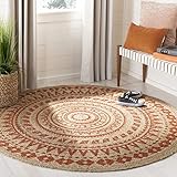 SAFAVIEH Natural Fiber Collection Area Rug - 3' Round, Orange & Natural, Handmade Boho Mandala Braided Jute, Ideal for High Traffic Areas in Living Room, Bedroom (NF802B)