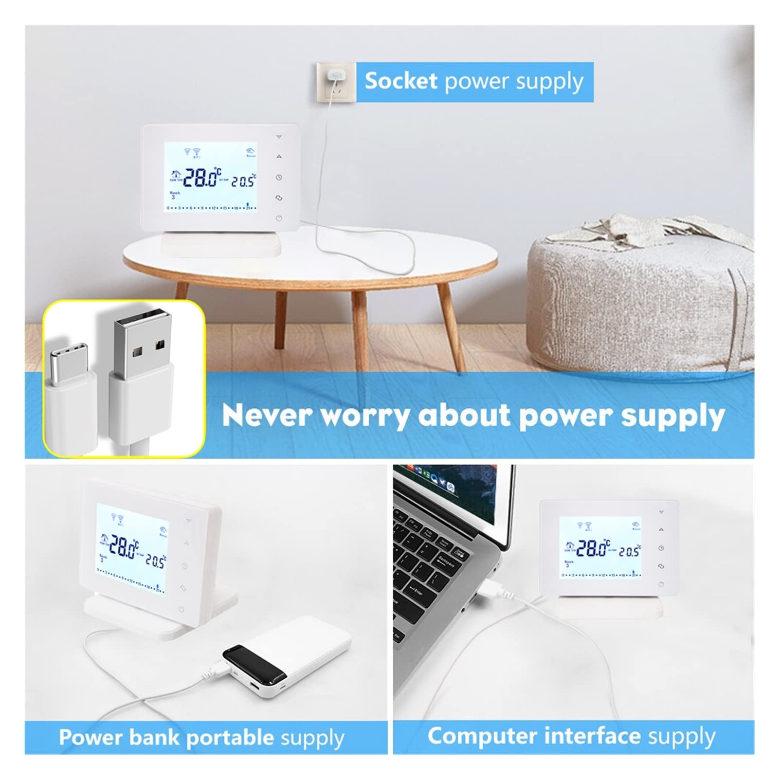 Czujnik termometru, BOT306RF-WIFI. Wireless WiFi Termostat do kotła gazowego Smart Obsługa regulatora temperatury Google Home Alexa