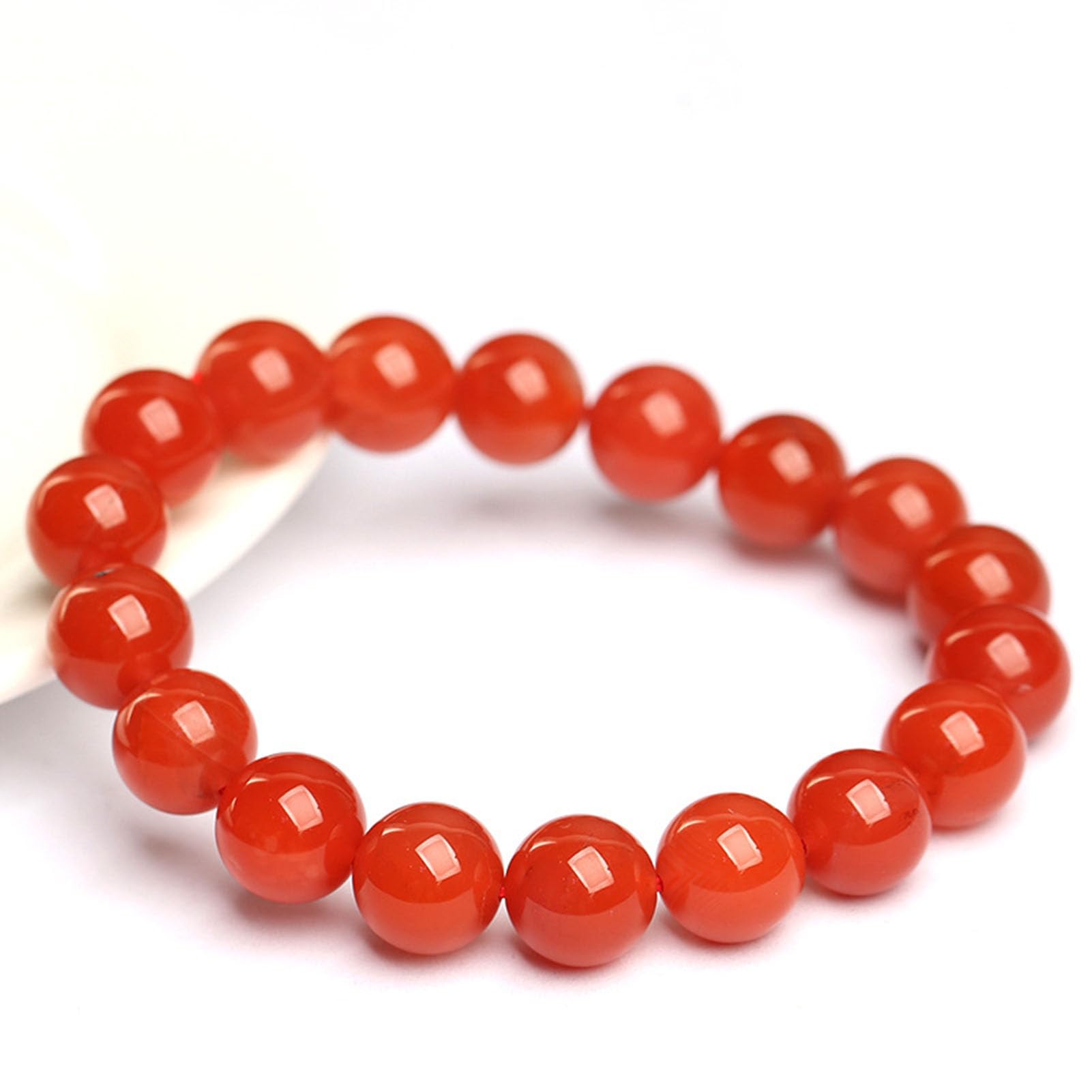 Bracciale in Agata Naturale Nanhong - Gioielli con Perline di Pietre preziose Rosse autentiche per vitalità e Sicurezza, Regalo in Cristallo Elastico per Donne e Uomini,7MM