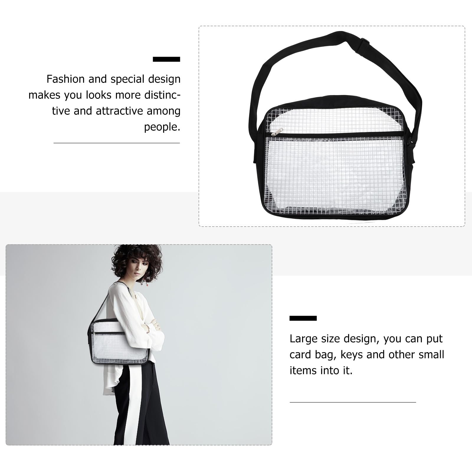 Transparente PVC Schultertasche, Große Aufbewahrungstasche Schwarz