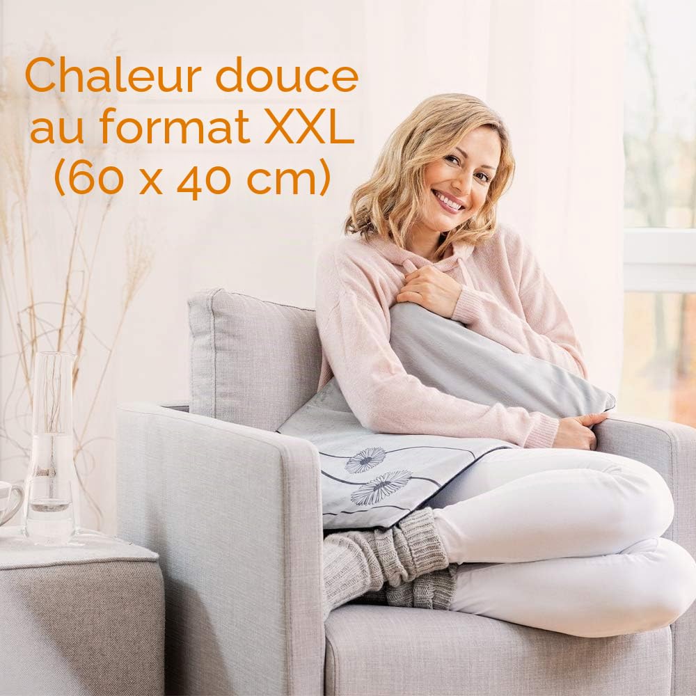 Beurer HK 125 Coussin chauffant, format XXL, avec 6 réglages de température, arrêt automatique et interrupteur à LED, lavable en machine, gris
