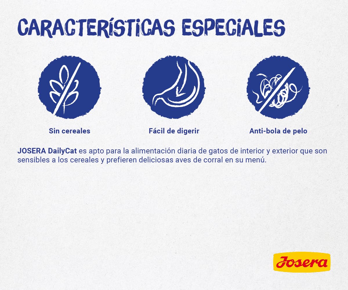 JOSERA DailyCat (1 x 10 kg) | Alimento para Gatos sin Cereales con Aves de Corral, Hierbas y Frutos | Alimento seco Gatos Adultos | 1 Unidad