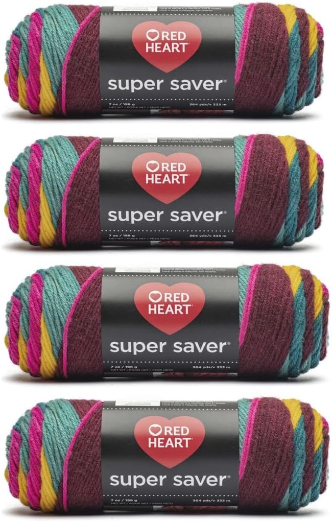 Generic Bulk Buy - Red Heart Super Saver Jeweltone Stripe Yarn - 4 Pack of 141g/5oz - Acrylic - 4 Medium (Worsted) - 236 Yards - Knitting/Crochet