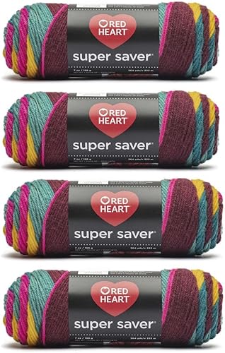 Generic Bulk Buy - Red Heart Super Saver - Hilo de rayas Jeweltone - Paquete de 4 unidades de 4.97 oz/5 onzas - Acrílico - 4 medianos (peinado) -