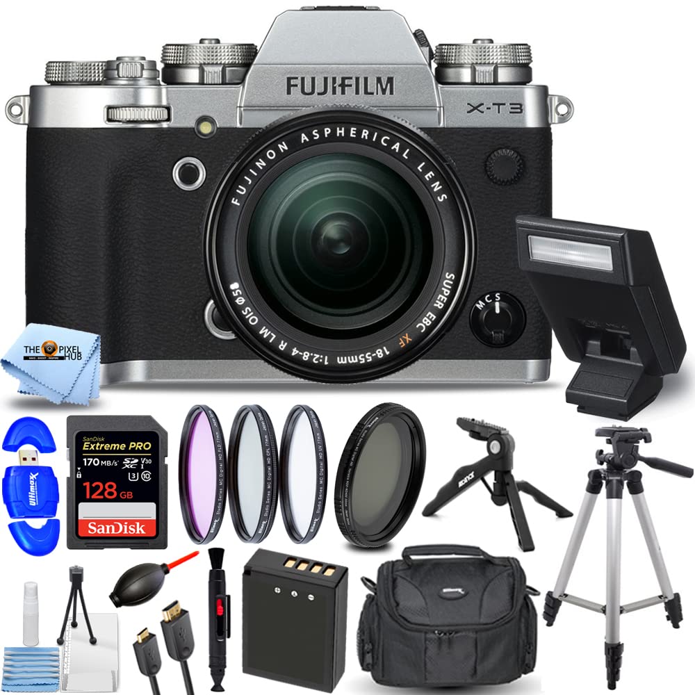 Fujifilm X-T3 Mirrorless Camera with 18-55mm Lens + EF-X8 Flash - 12PC Accessory Bundle Includes: Sa