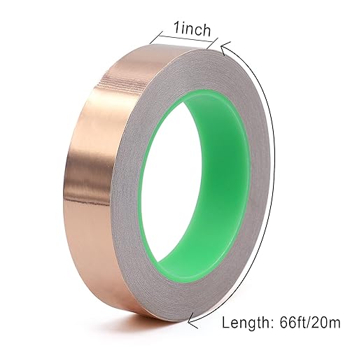 Miniatura 2 de BOMEI PACK Cinta de lámina de cobre, 1 paquete de 1 pulgada x 66 pies con adhesivo conductor para guitarra y blindaje EMI, manualidades, soldadura,