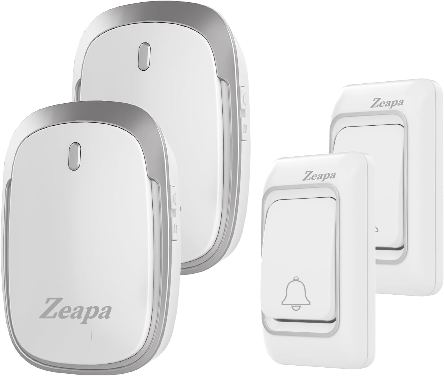 Wireless Doorbells, Plug-in, Battery Powered, Easy to Install, 1300 Ft Range, 60 Chime, LED Flash, Waterproof, Differentiate Various Doors, Silver, 2 Transmitter & 2 Receiver for Home, Office