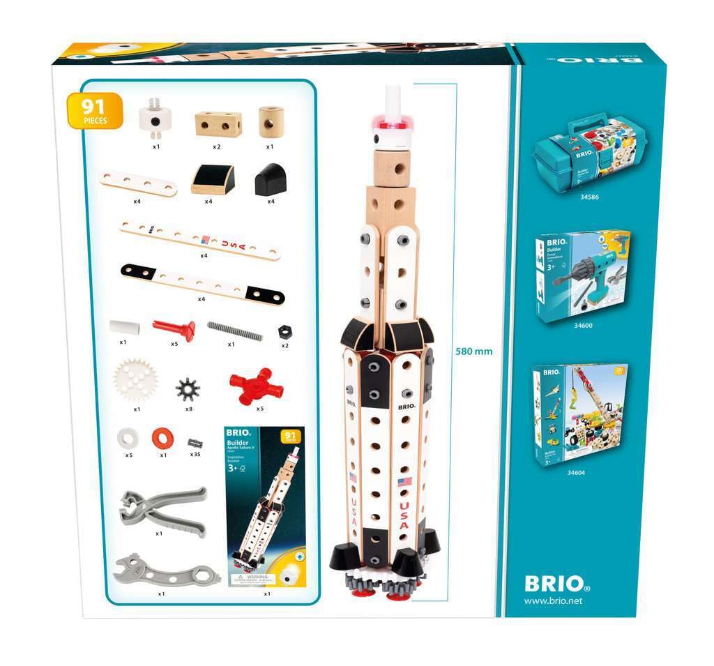 BRIO Builder 34607 Apollo Saturn V | Giocattolo da costruzione da 91 pezzi per bambini dai 3 anni in su