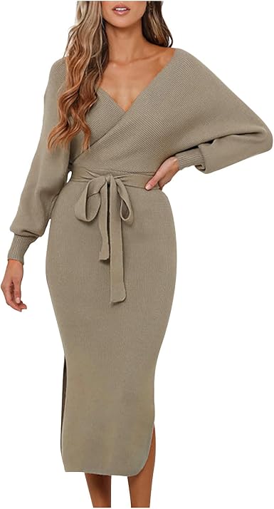 Women's V-neck jumper dress, elegant 