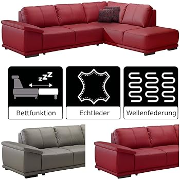 Cavadore Ecksofa Calypse Mit Bett Ledercouch Mit Ottomane Rechts Modernes Design 273 X 83 X 214 Bxhxt Leder Und Kunstleder Rot Amazon De Kuche Haushalt