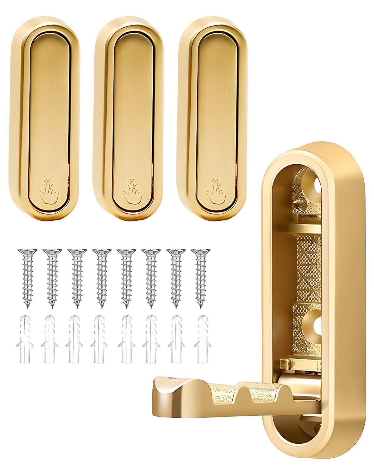 Coat Hooks Wall Mounted - 4Pcs Foldable Wall Hooks for Hanging, Heavy Duty Gold Zinc Alloy Coat Hook for Bathroom Kitchen, Flip Down Hook for Wall Hanging Coat, Bag, Towel, Key