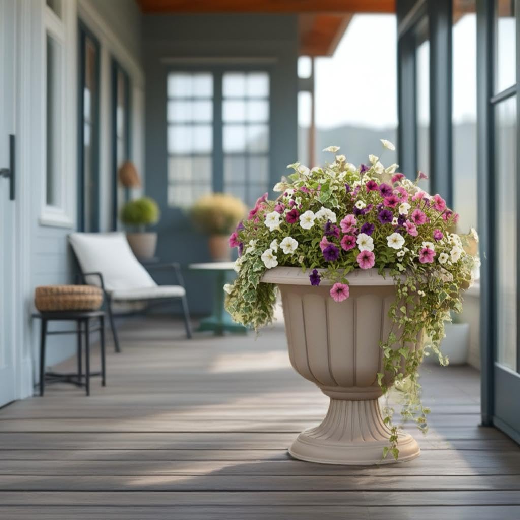 Jardinière taupe gracieuse sur pied - 60cm - 47L résistante aux UV - Pot à épices rond - Jardinière - Nergiz