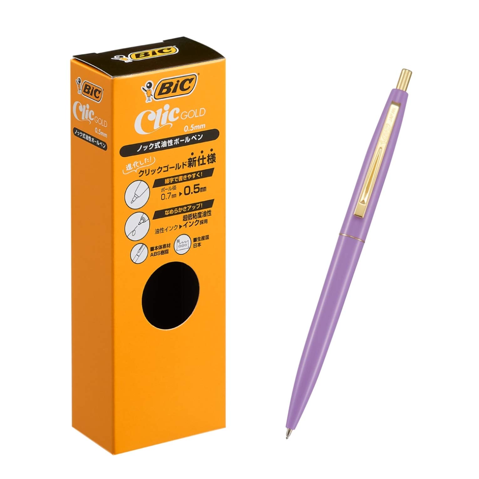 Bic Japan Bic CFCGLAV05BLKJ Ballpoint Pen, Click Gold, 0.5, Oil-based, Black, Smooth, Lavender Axis, 12 Pens