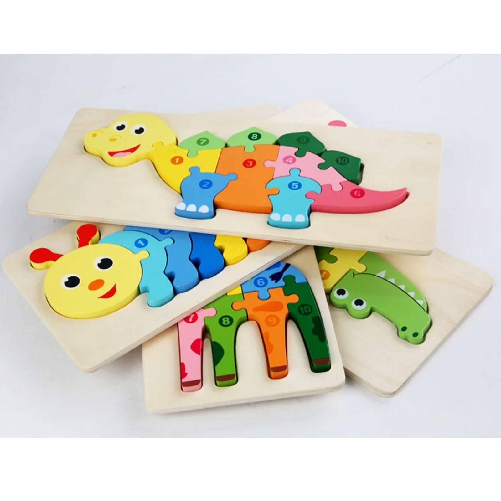 Puzzle 3D in Legno Montessori di Animali e Personaggi | Blocchi Educativi Precoce, Puzzle Giocattoli a Figure di Cartone con Dinosauro, Giraffa, Scimmia, Coniglio, Essere Umano