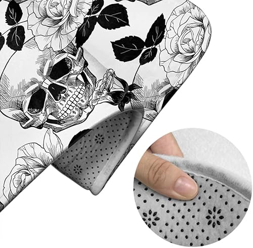 Miniatura 4 de WONDERTIFY Juego de 3 alfombras de baño con diseño de rosas de calavera y flores, diseño de hueso, diseño de horror, tapete de baño, contorno y tapa