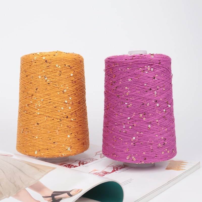 500 g 3 mm reines Baumwoll-Paillettengarn for Handstricken und Häkeln – weiches, langlebiges und vielseitiges Bastelmaterial(83#Navyblue+navyblue)